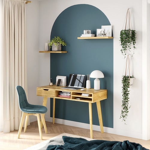 bureau style scandinave avec arche de couleurs