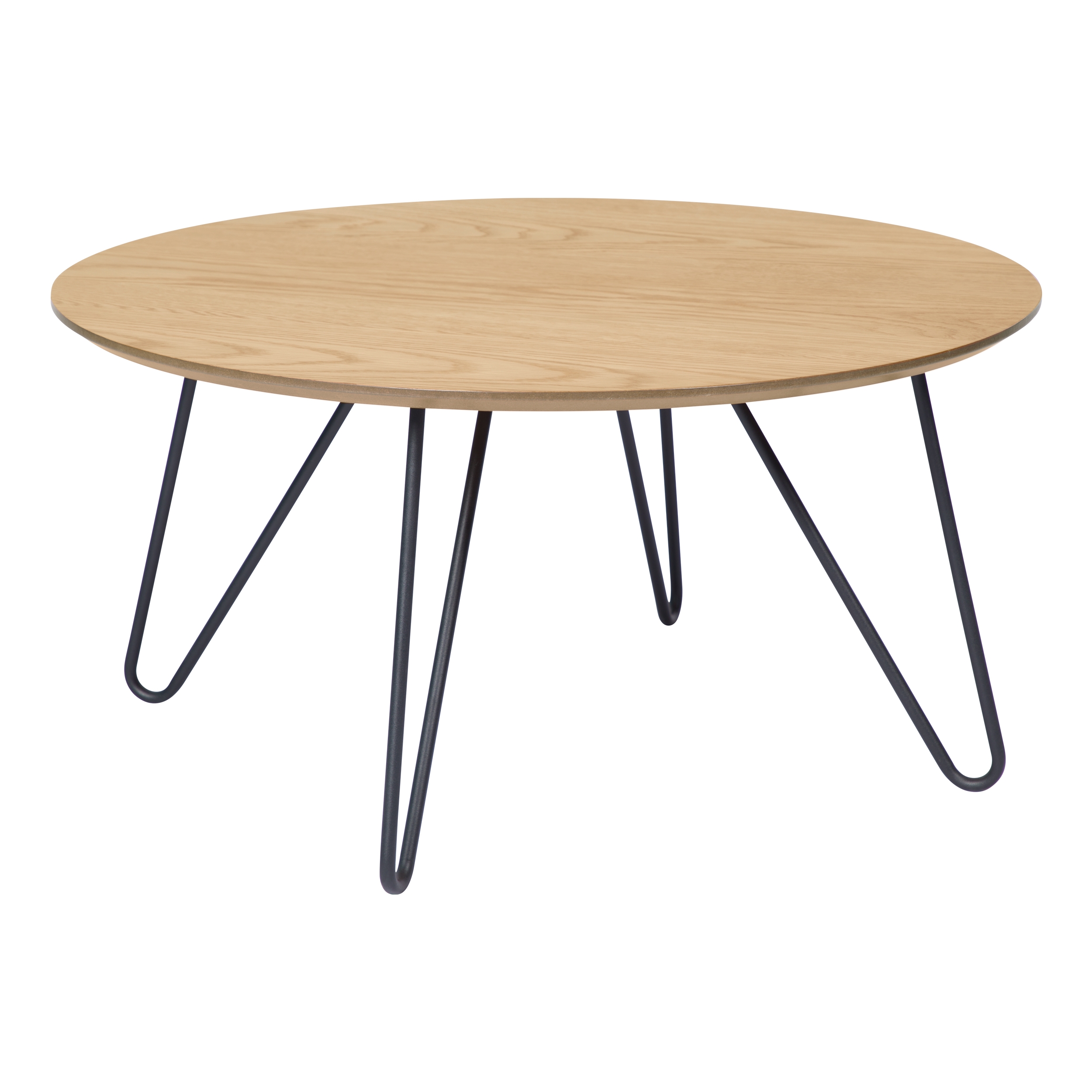 Table basse ronde bois clair et pieds m&eacute;tal D80 cm