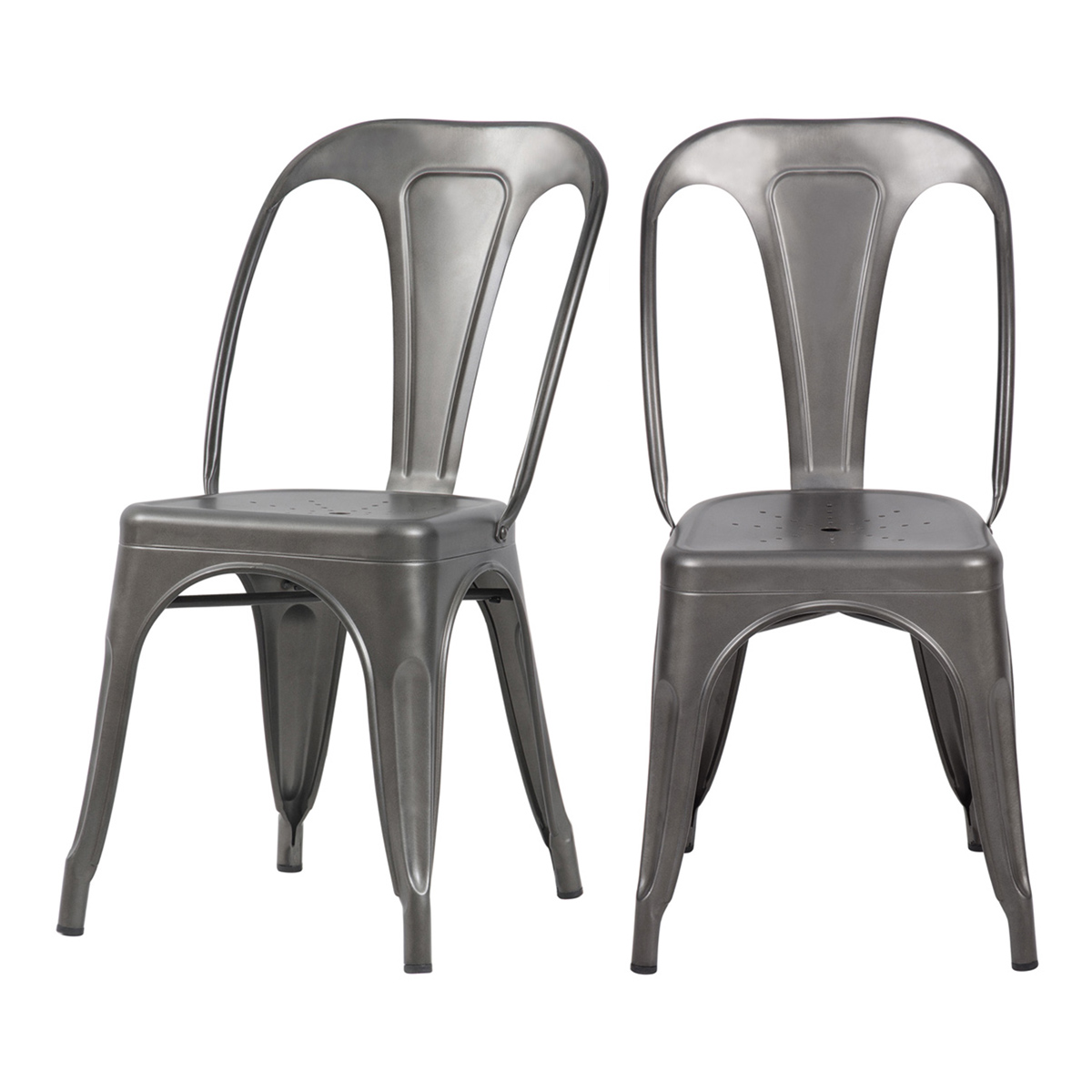 Chaise en m&eacute;tal acier(lot de 2) - Indus - Argent
