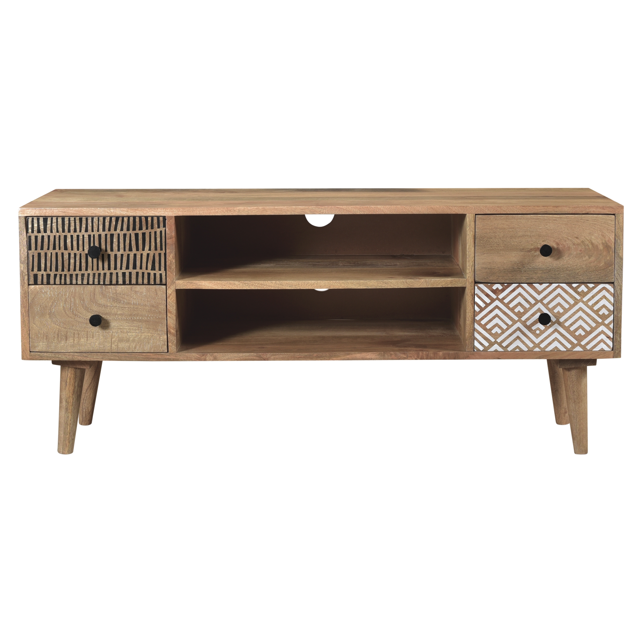 RENDEZ VOUS DECO Meuble TV en bois de manguier &agrave; motifs 117 cm