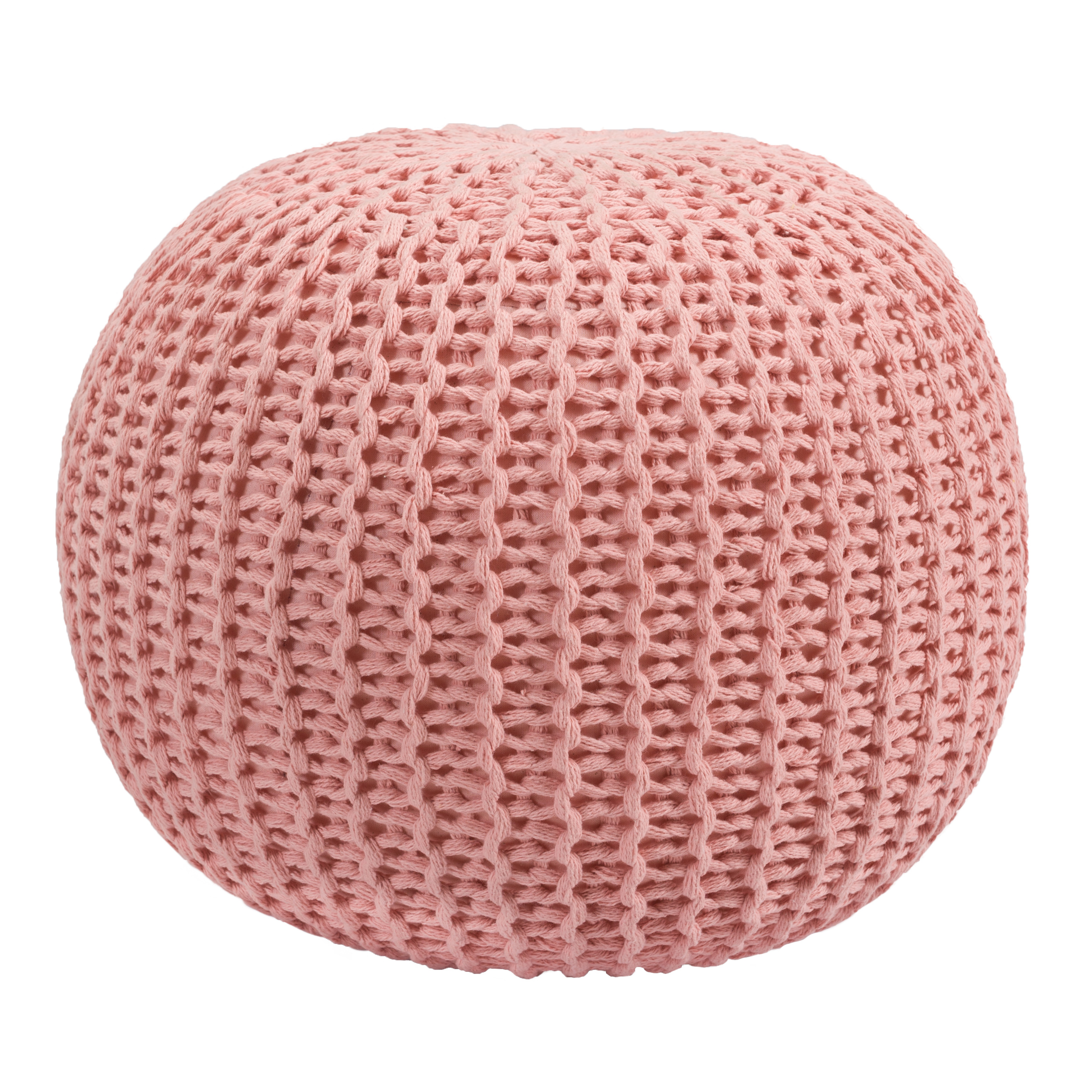 RENDEZ VOUS DECO Pouf tricot rond en coton rose poudr&eacute; D40 cm