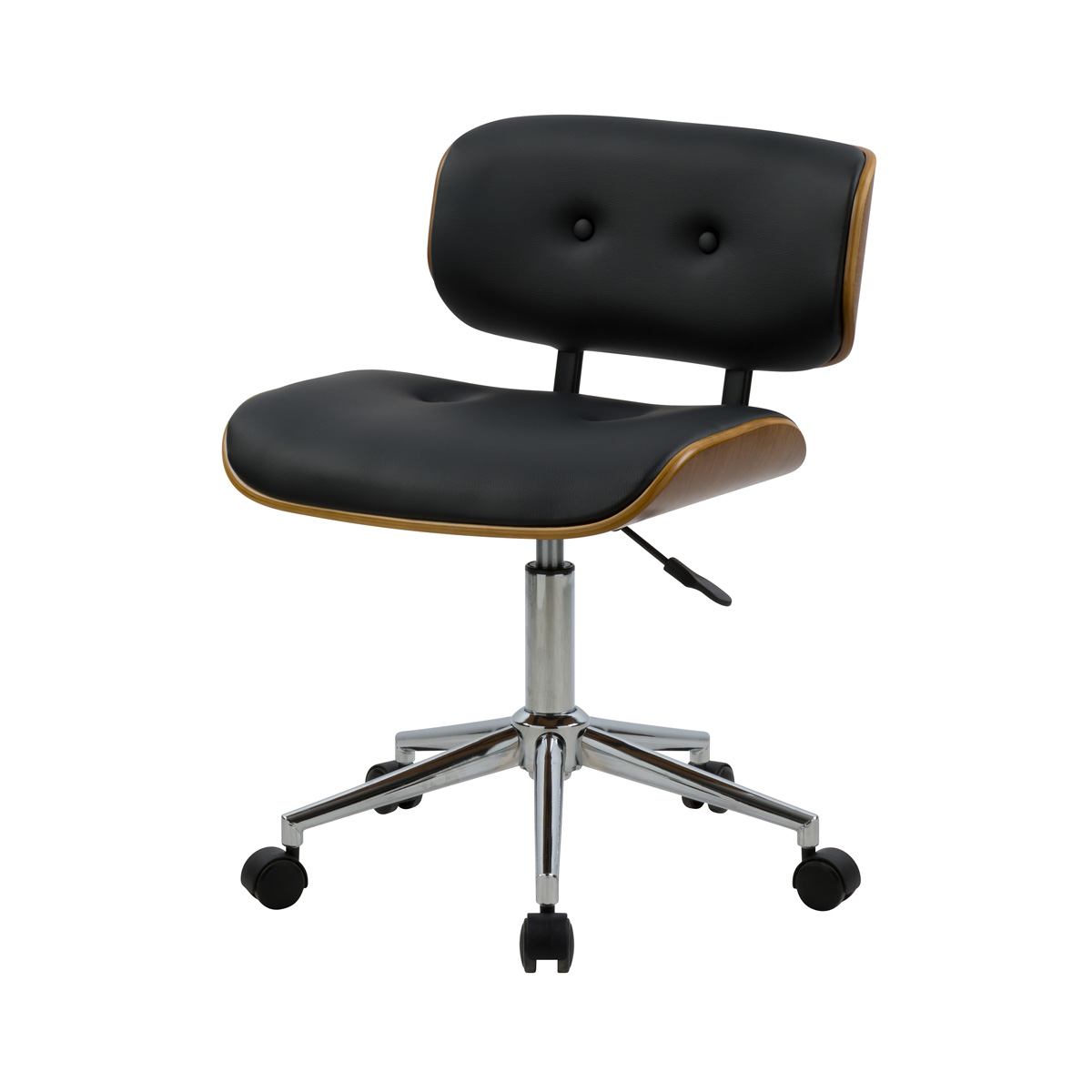 Chaise pivotante et r&eacute;glable en pu et plaqu&eacute; noyer - Melchior - Noir