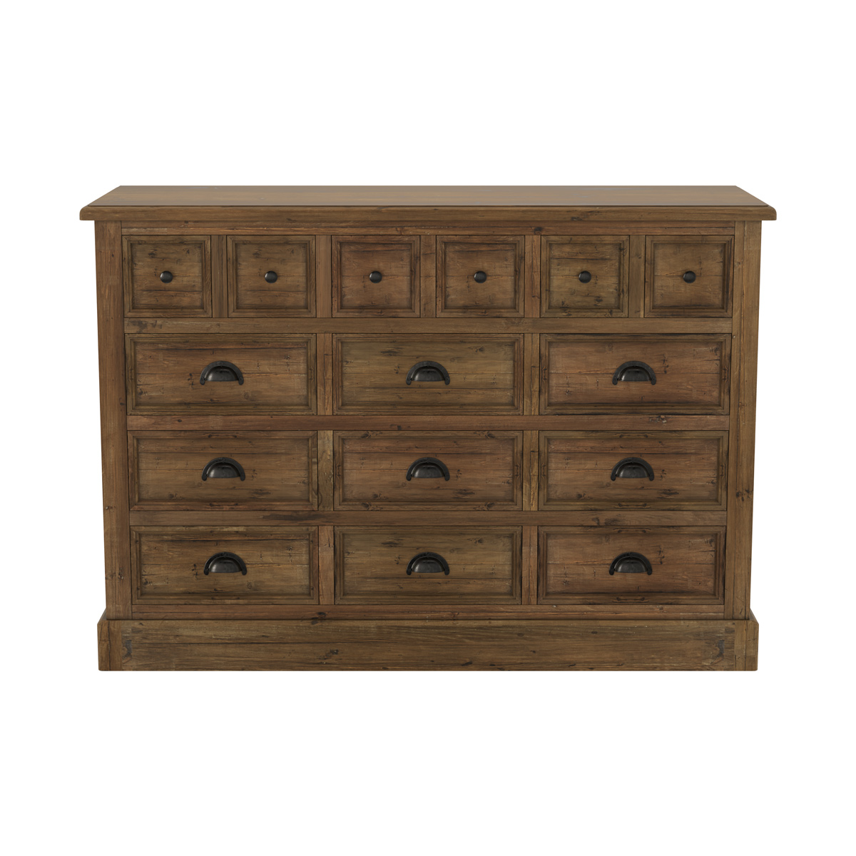 Commode en bois recycl&eacute; et m&eacute;tal, 15 tiroirs
