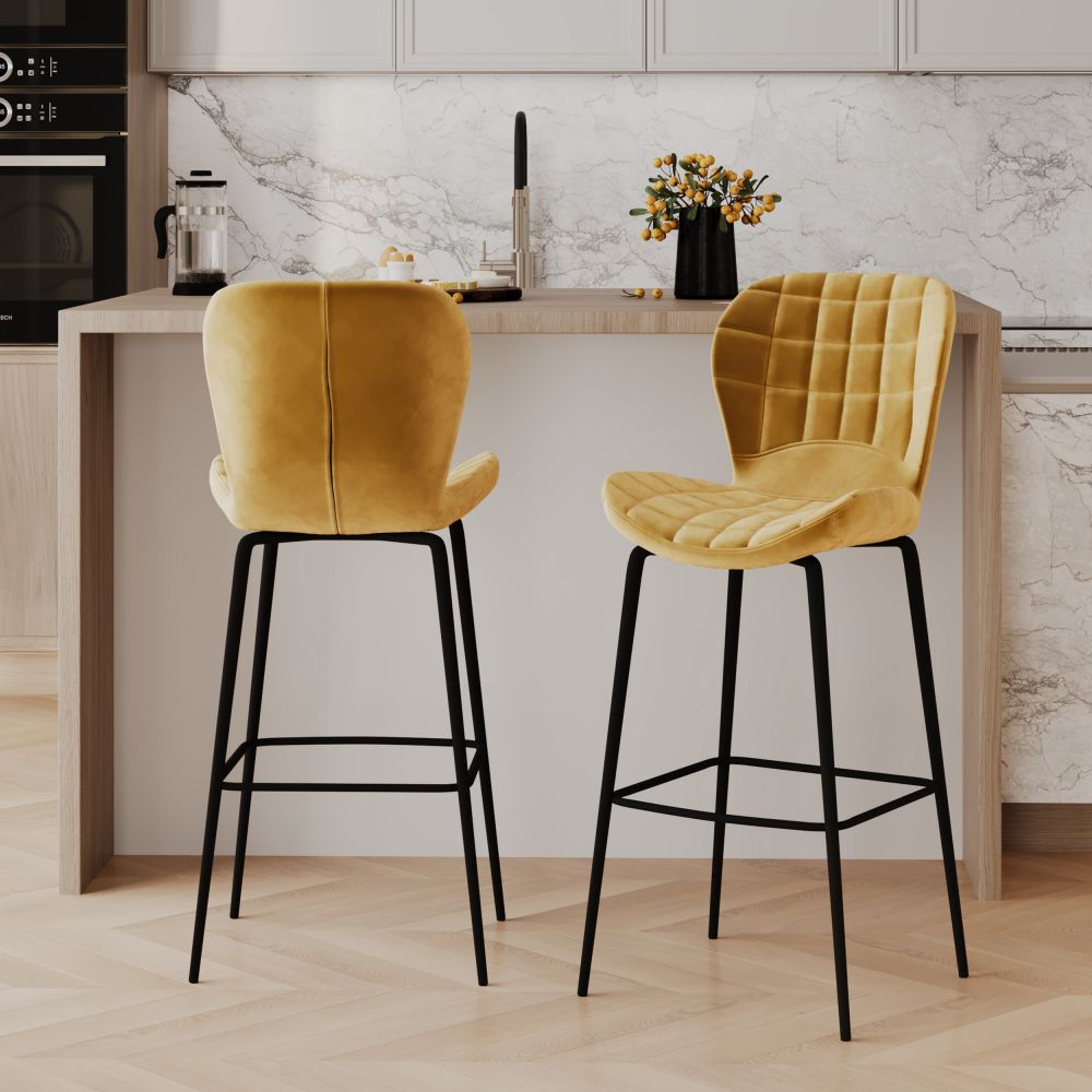  cmchaise de bar mazzia en velours jaune curry 