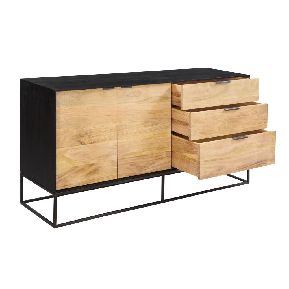 achat buffet multi rangement bois clair et noir jackson