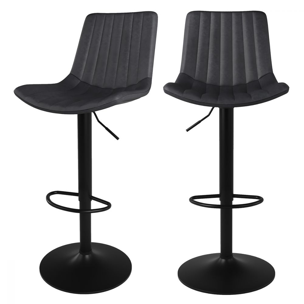 achat chaise de bar gris fonc_ killi cuir synthetique et metal noir lot de 2