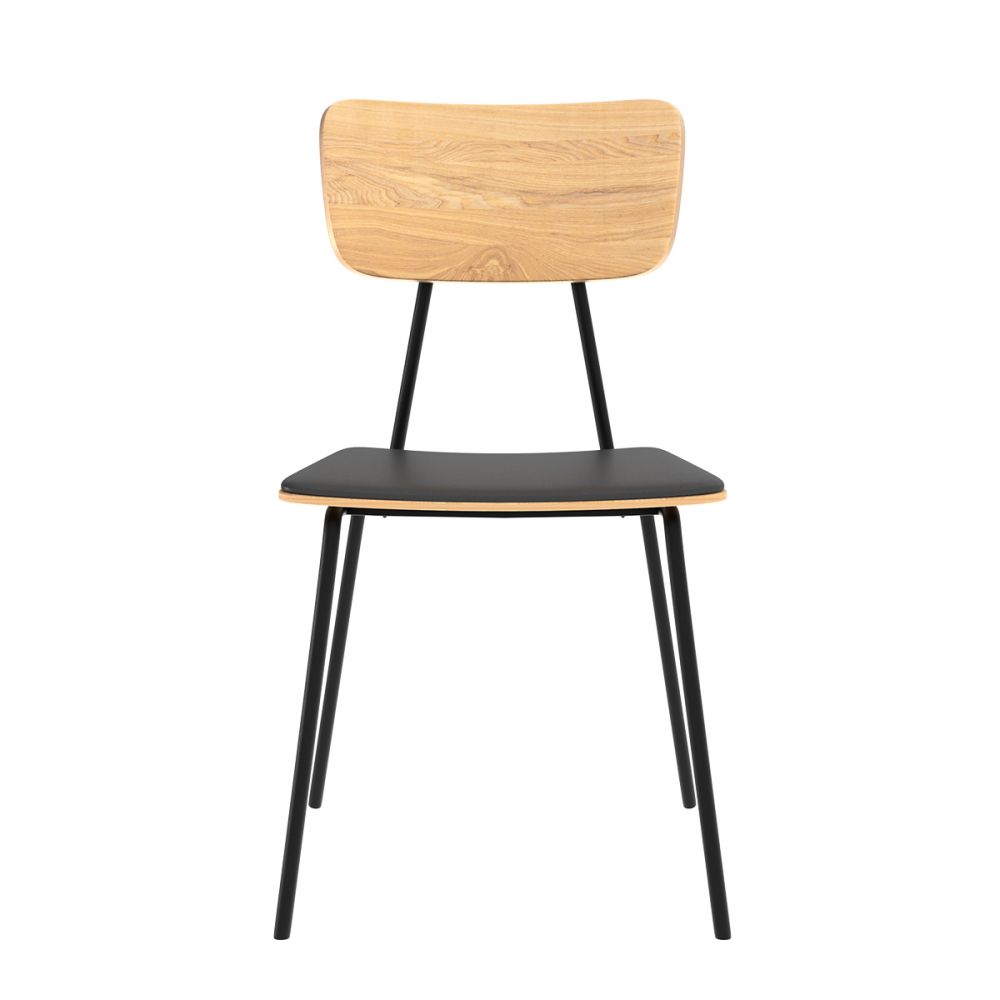achat chaise en bois clair cuir synthetique pied metal noir