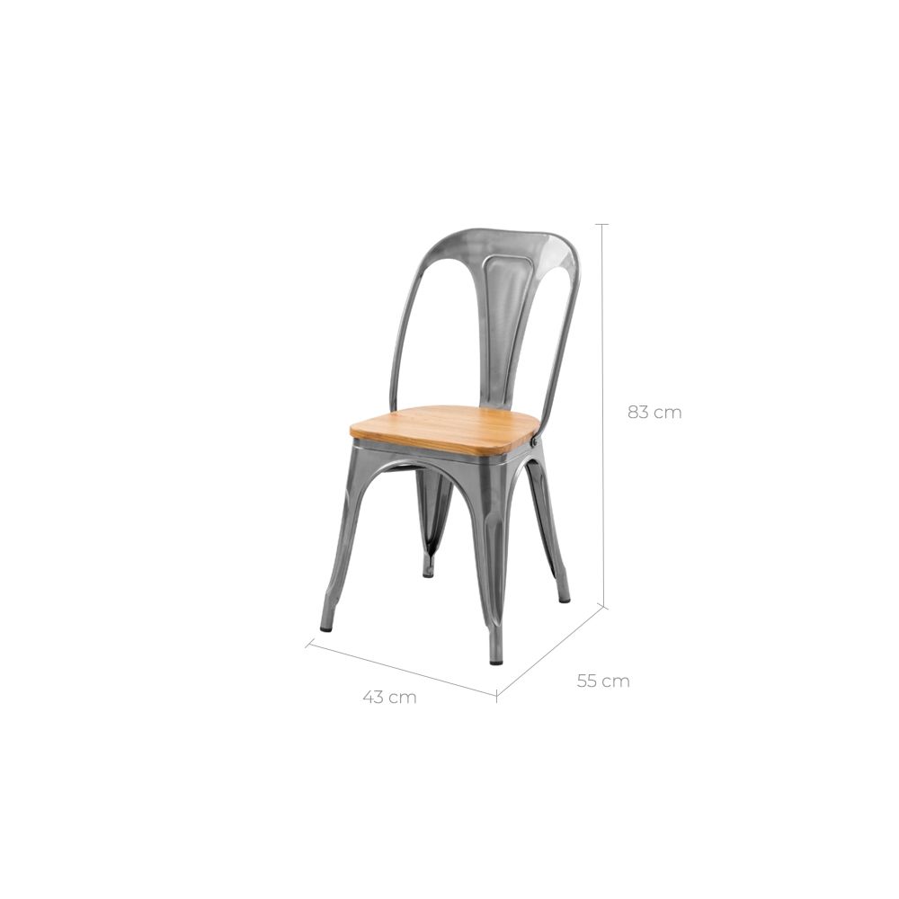 achat chaise indus en metal gris et bois clair
