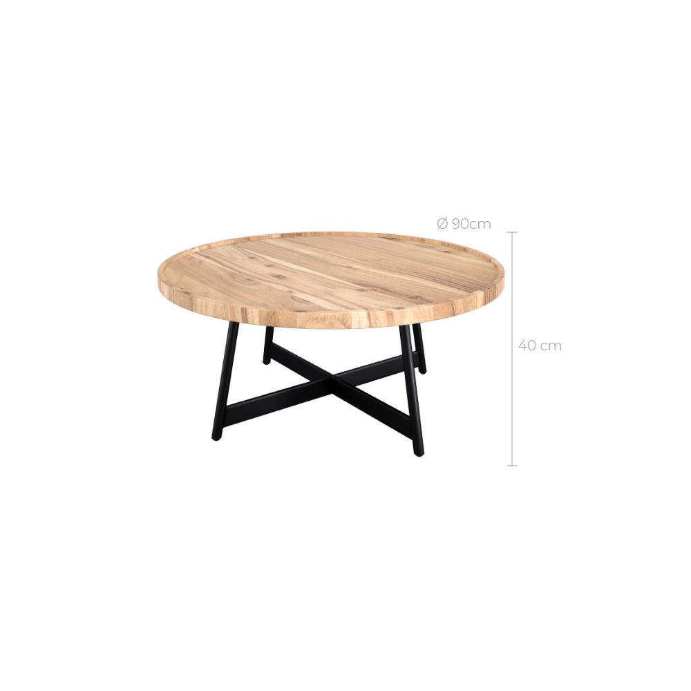 acheter table basse ronde bois acacia et m_tal 90 cm