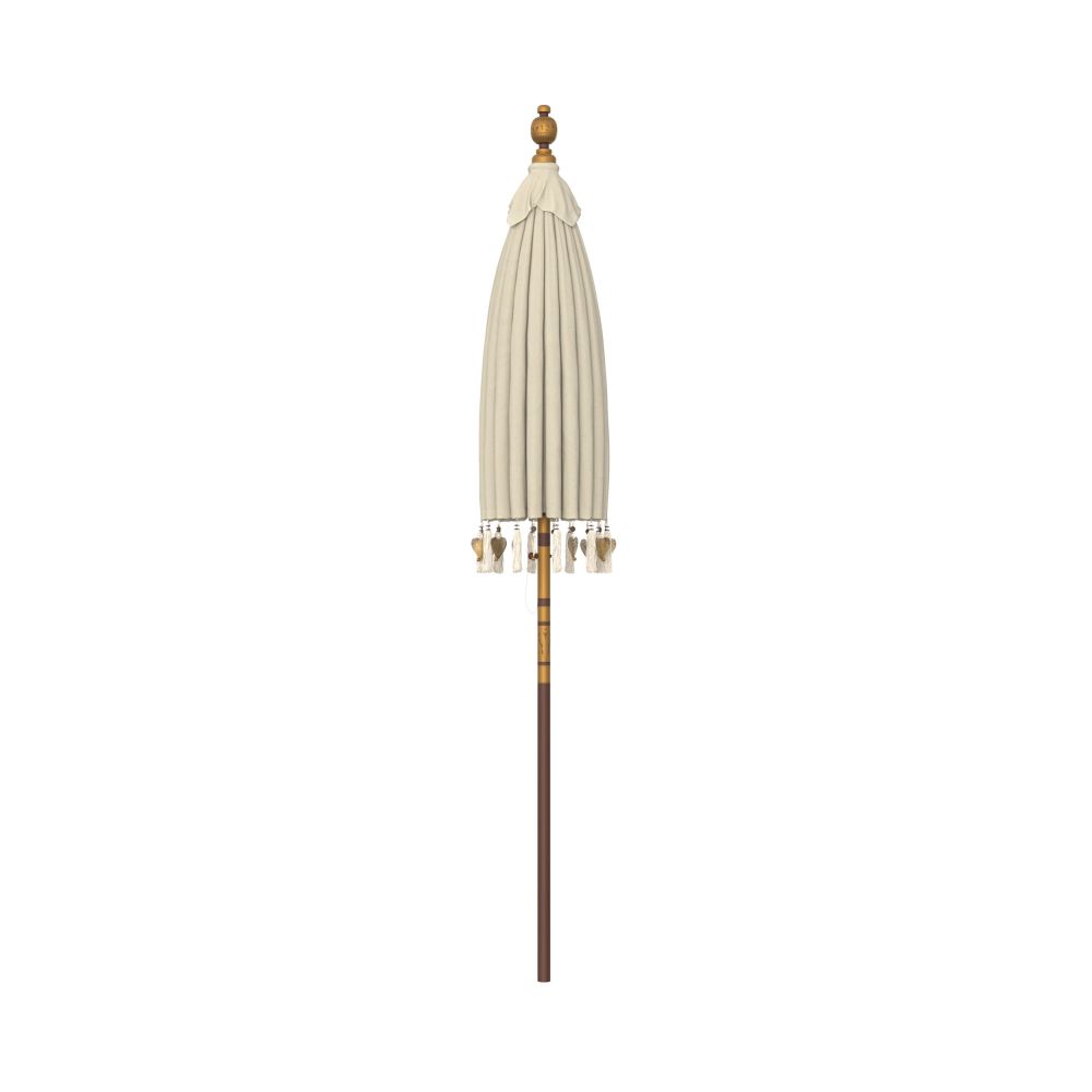 ali parasol boheme en bois et tissu beige blanc details coeur pompon
