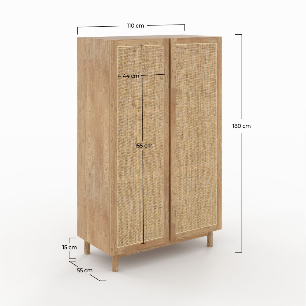 armoire en bois massif de mindi et rotin etagere et rangement