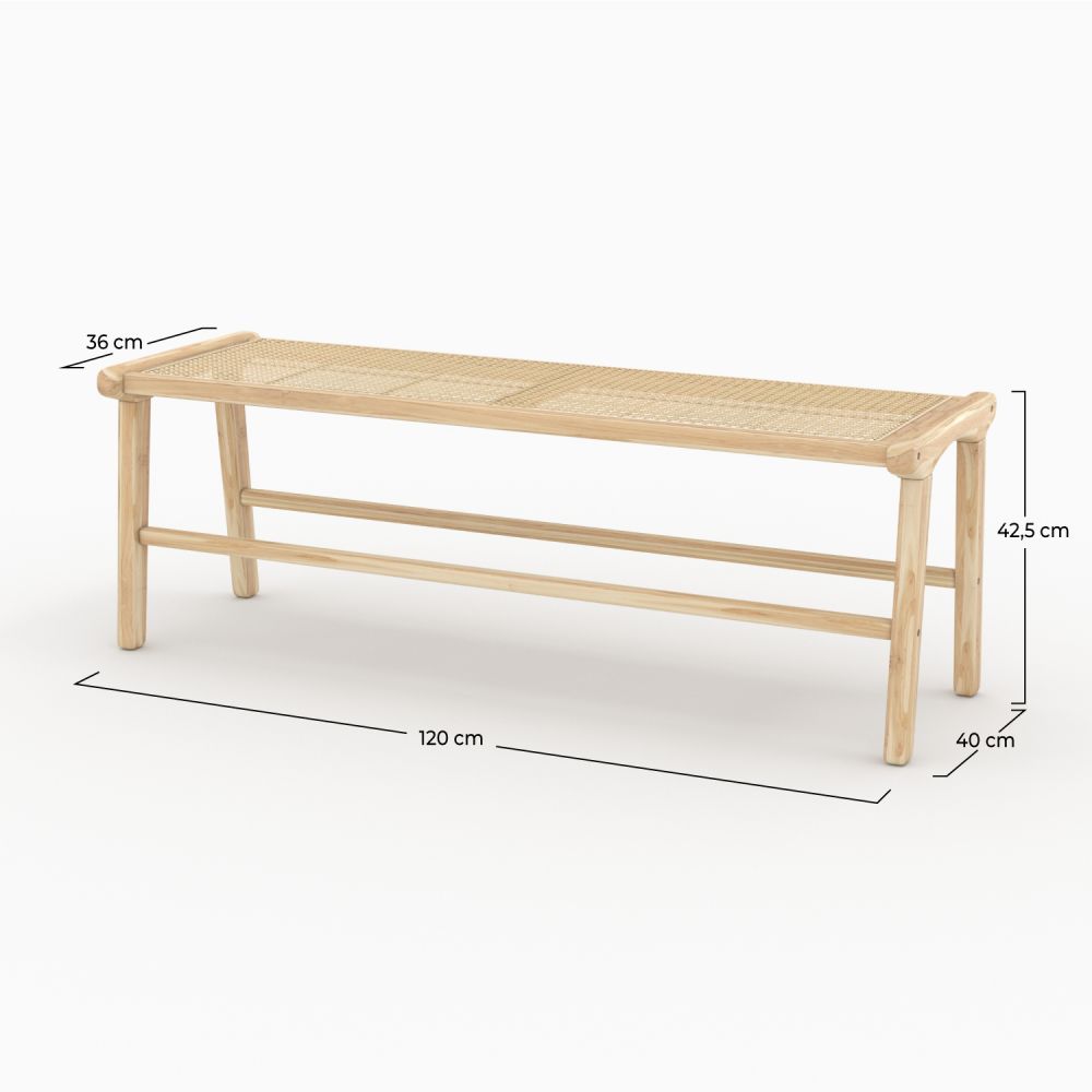 banc 120 cm en teck et rotin kuna