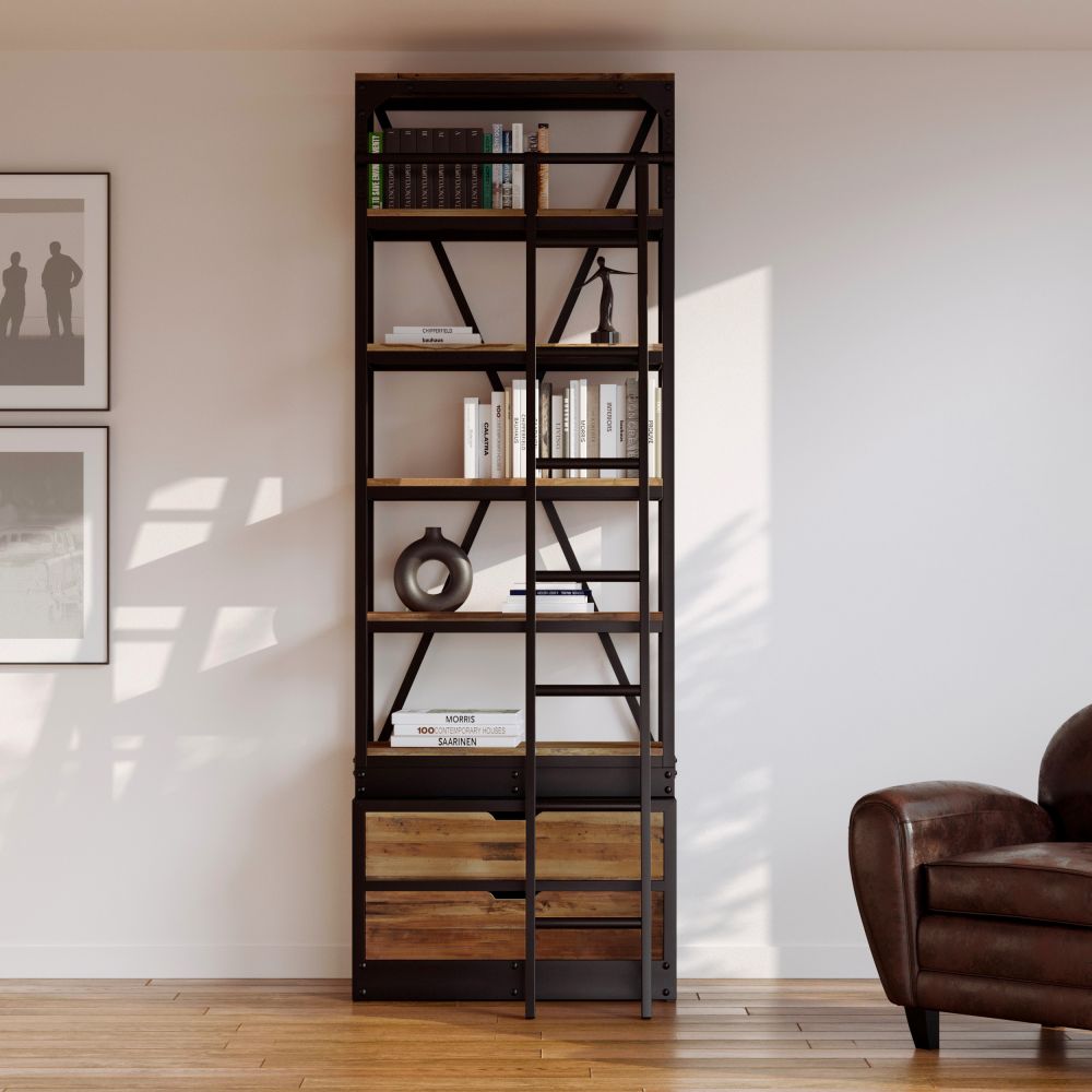 bibliotheque bois metal noir indus 86 cm kasi