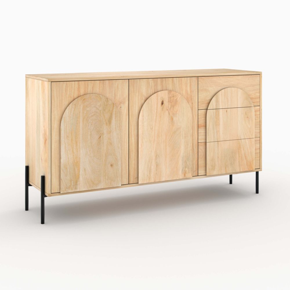 buffet ama en bois de manguier pieds noirs 3 tiroirs