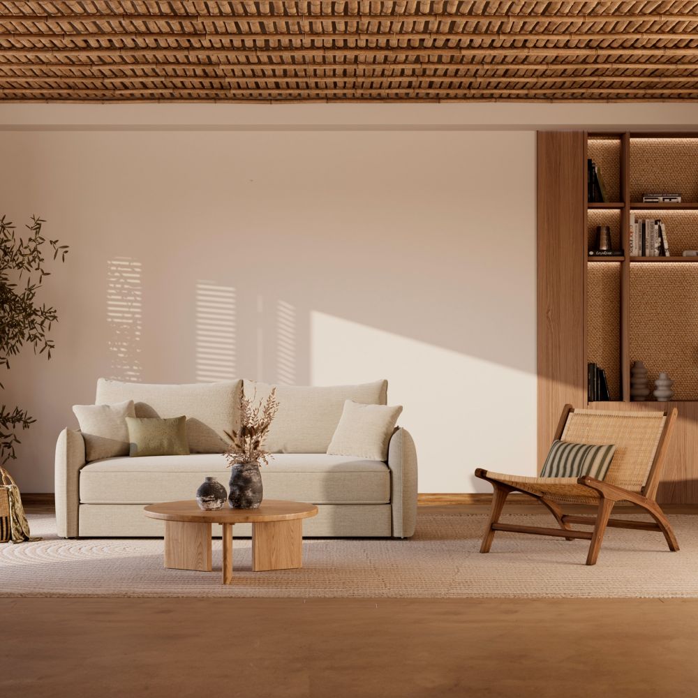 canape convertible celeste tissu beige effet lin rdv deco