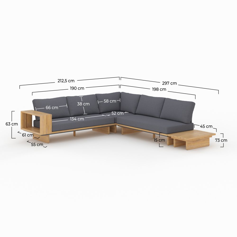 canape d angle de jardin seya en bois et tissu gris 4 places