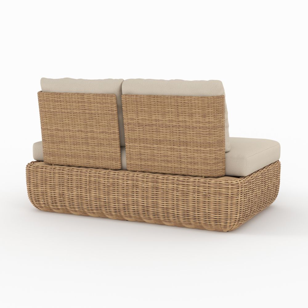 canape jardin sky en rotin synthetique et tissu beige 2 places