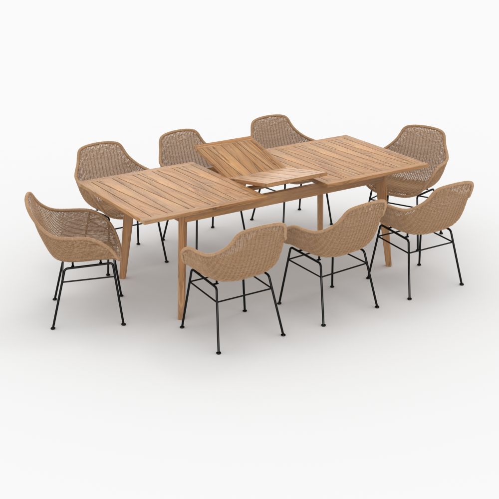 carmela table et chaise de jardin 8 personnes en bois de teck fond beige