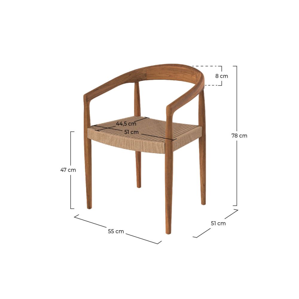 chaise bali en bois de teck et corde synthetique