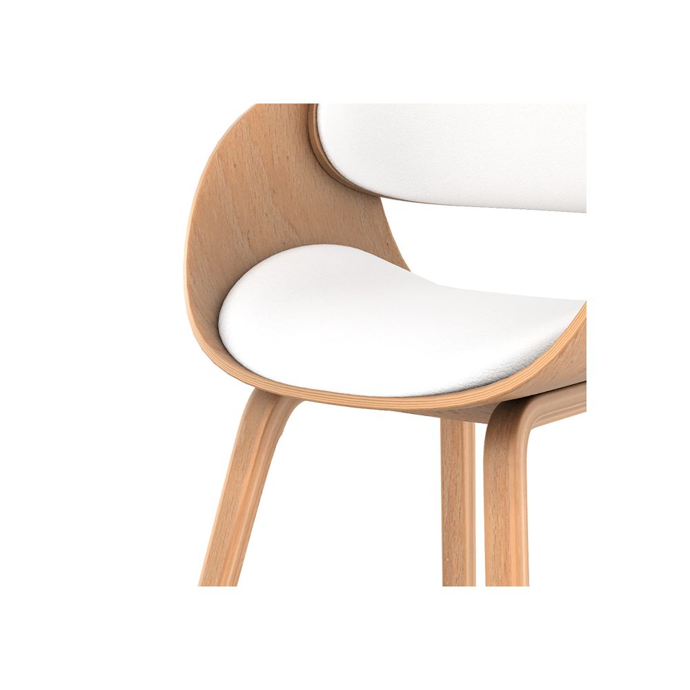 chaise blanche design cuir synthetique et bois clair
