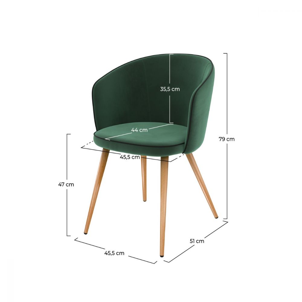 chaise chiara en velours vert lot de 2 pieds en metal