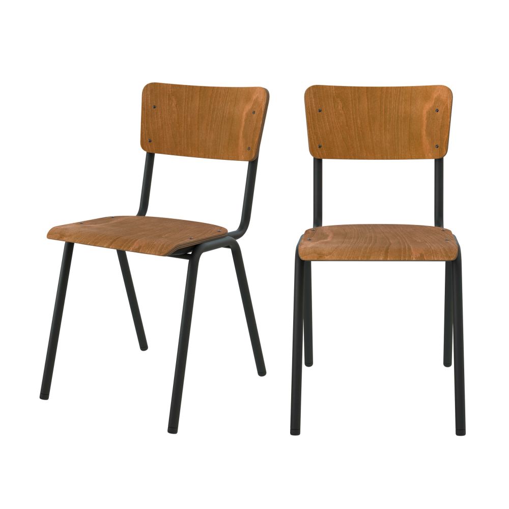 chaise clem bois fonce pieds metal lot deux