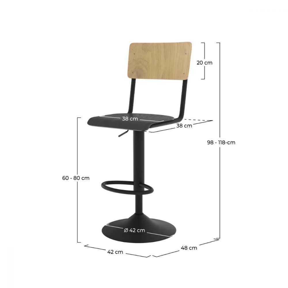 chaise clem en bois clair et noir reglable 60 80 cm