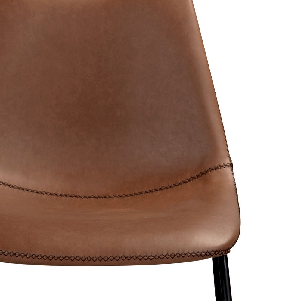 chaise cuir synthetique marron pieds traineaux noirs gaspard_1