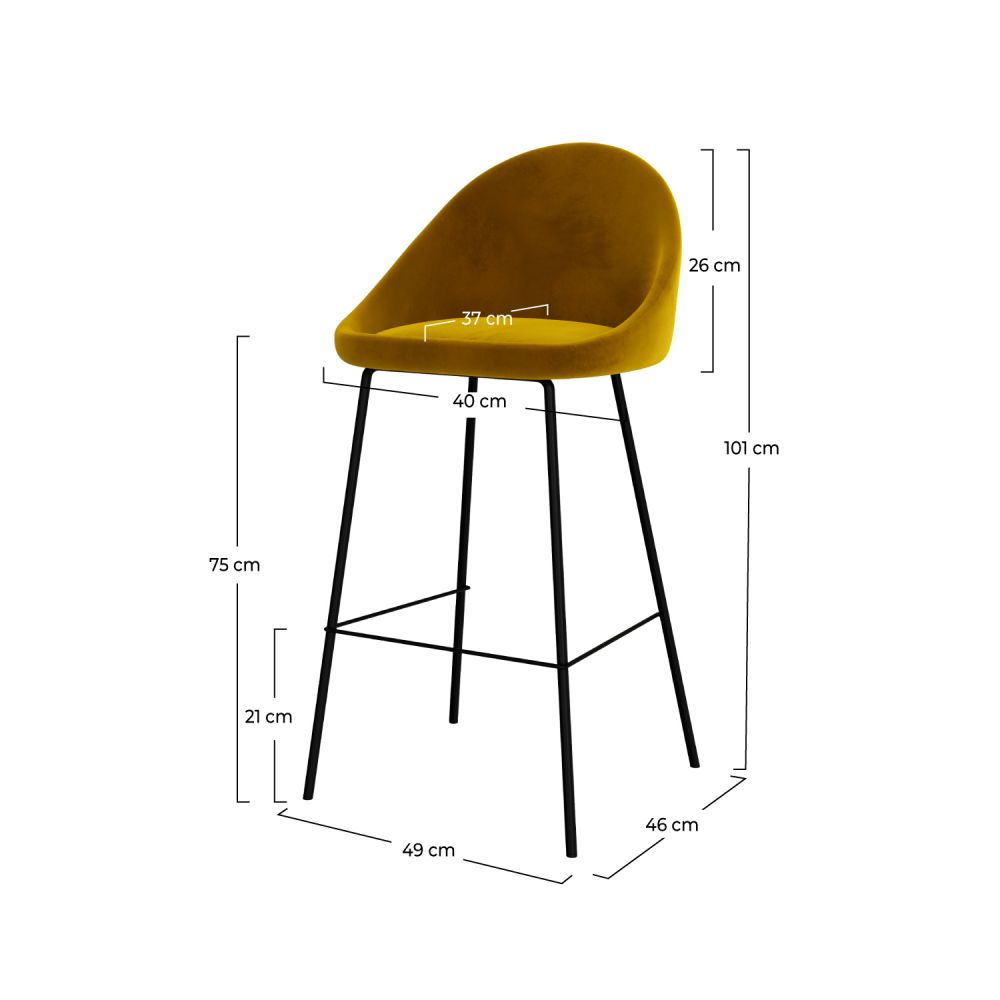 chaise de bar 75cm misty jaune