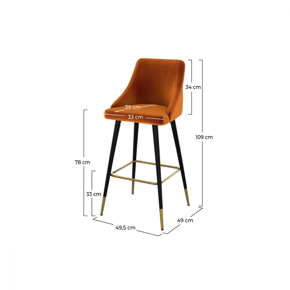 chaise de bar aristote en velours orange