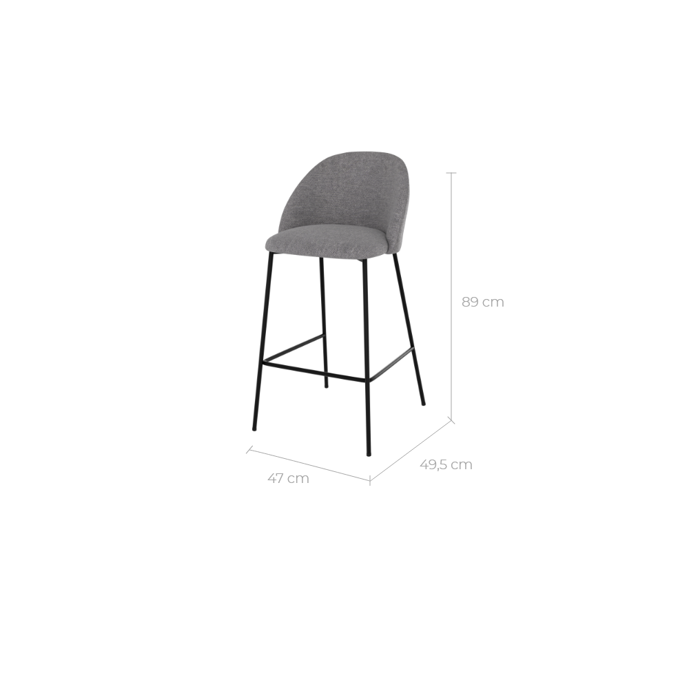 chaise de bar arrondie en tissu gris clair