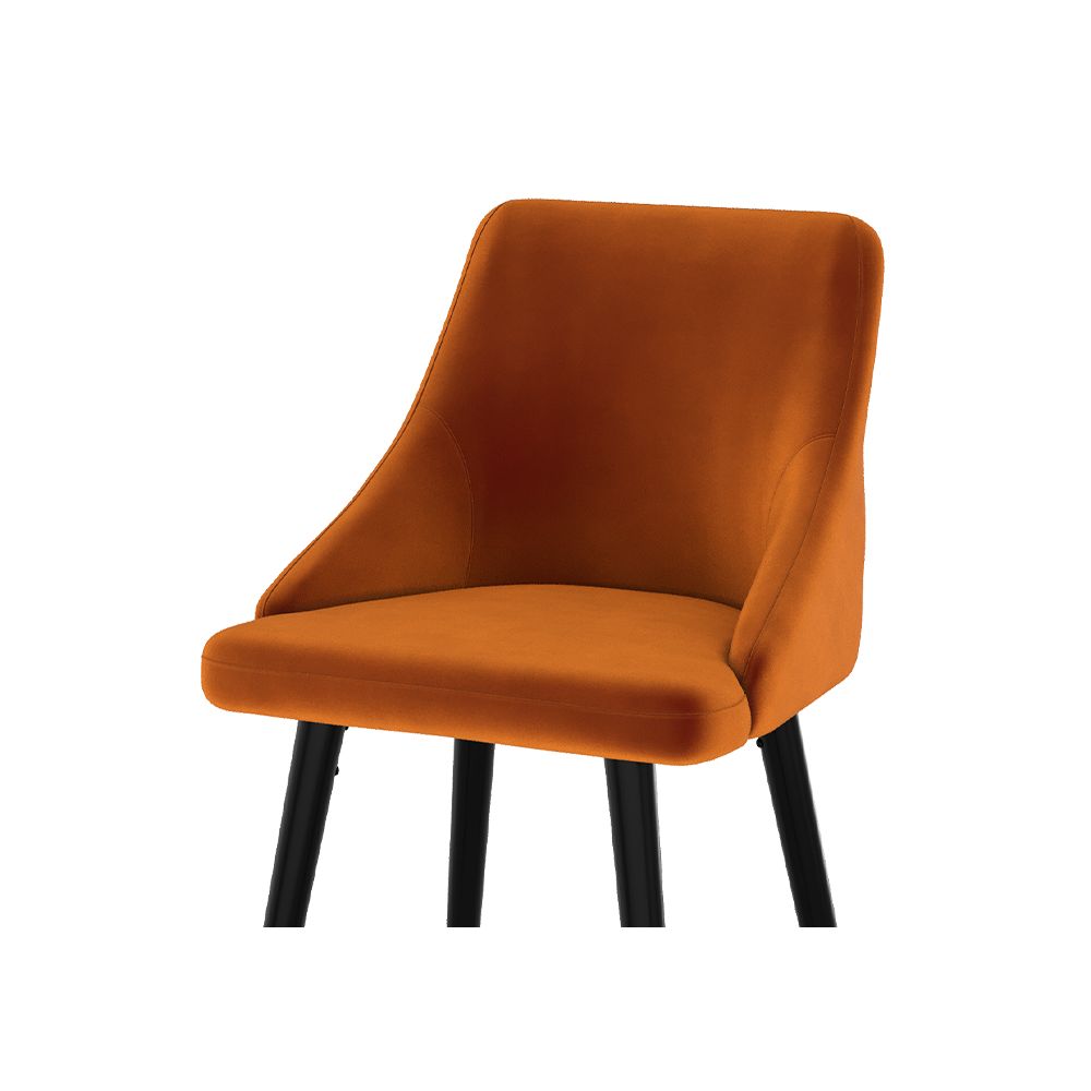 chaise de bar assise en velours orange pieds metal noir aristote