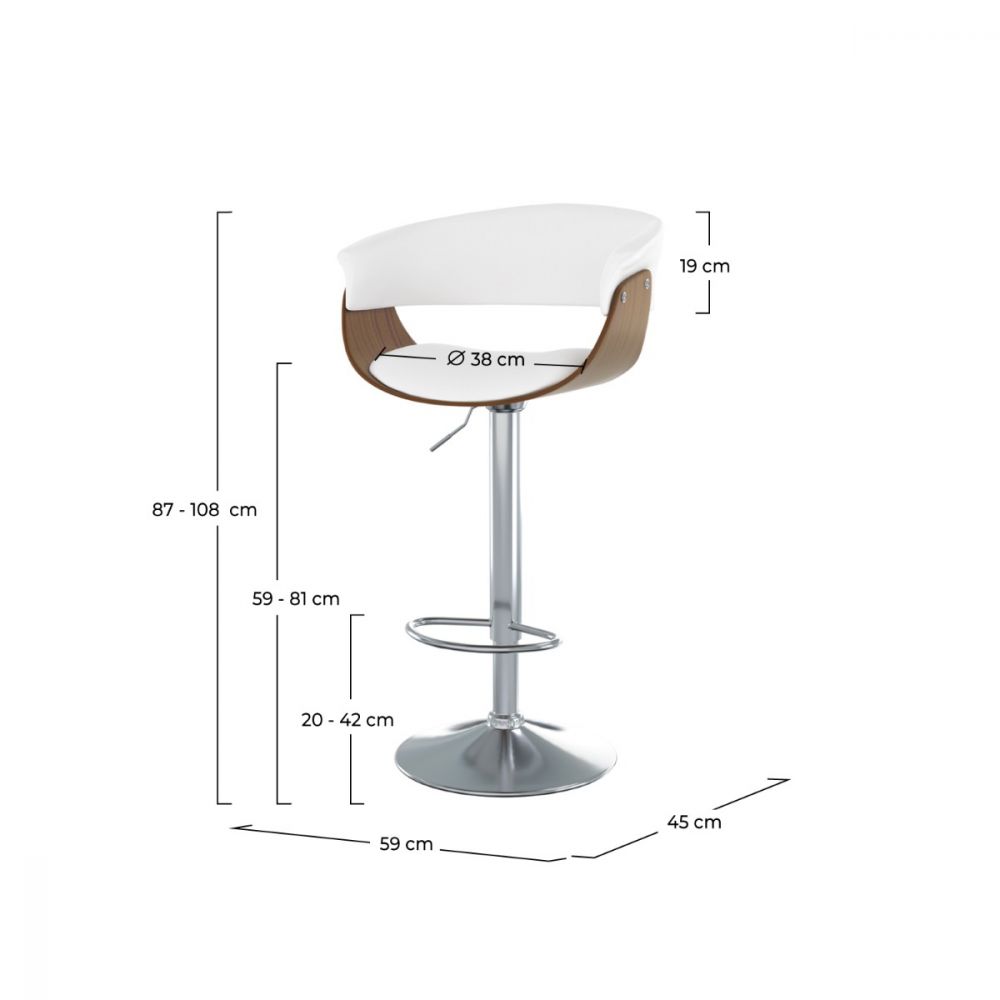 chaise de bar blanche basile avec accoudoirs 59 81 cm