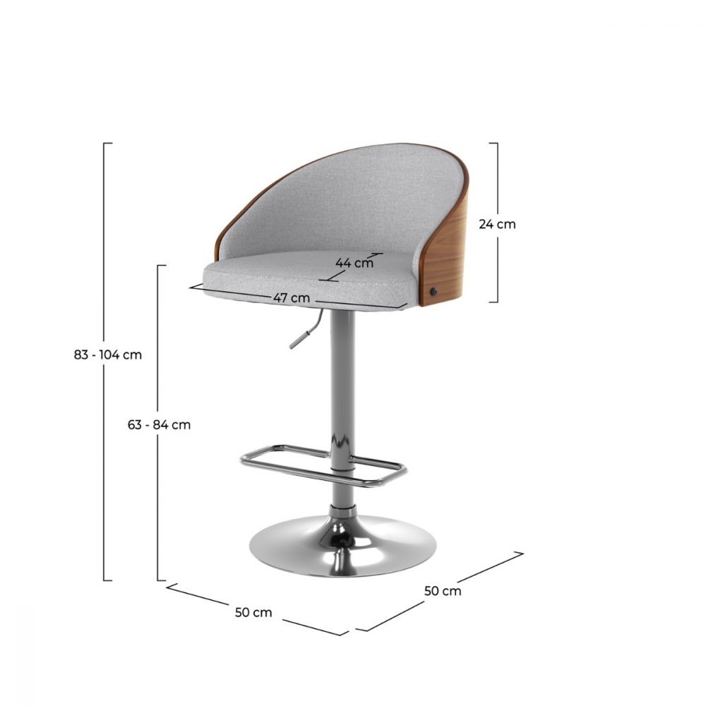 chaise de bar carmelo gris clair 63 84 cm