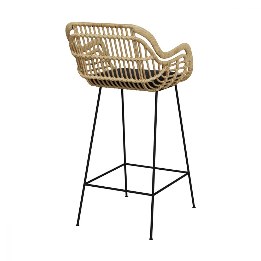 silla de bar chiloe de ratán natural con patas de metal