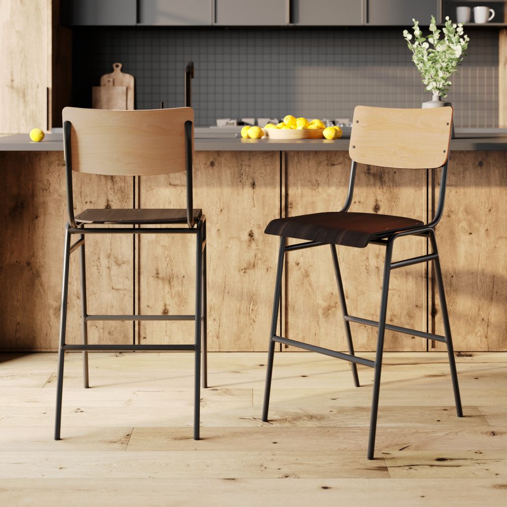 chaise de bar en bois clair et noir clem 65 cm focus