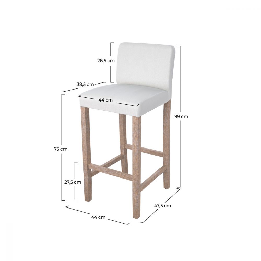 chaise de bar havane en tissu blanc 75 cm lot de 2