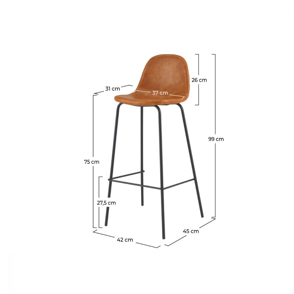 chaise de bar henrik en cuir synthetique camel 75 cm lot de 2