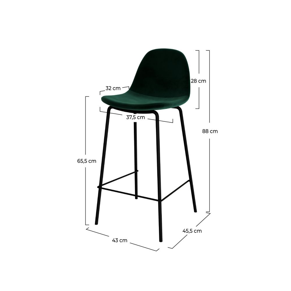 chaise de bar henrik velours vert pieds metal
                            