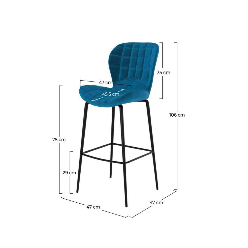 chaise de bar mazzia en velours bleu 75 cm lot de 2