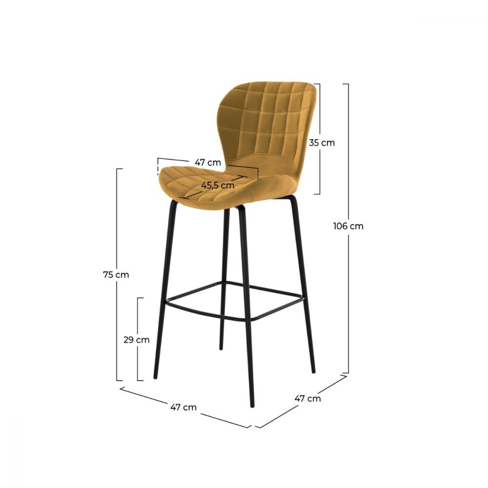 chaise de bar mazzia en velours jaune curry 75 cm