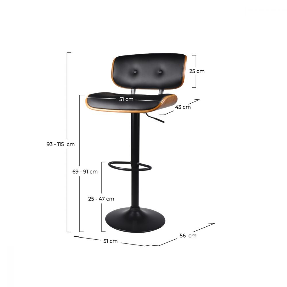 chaise de bar melchior noire 69 91 cm en cuir synthetique