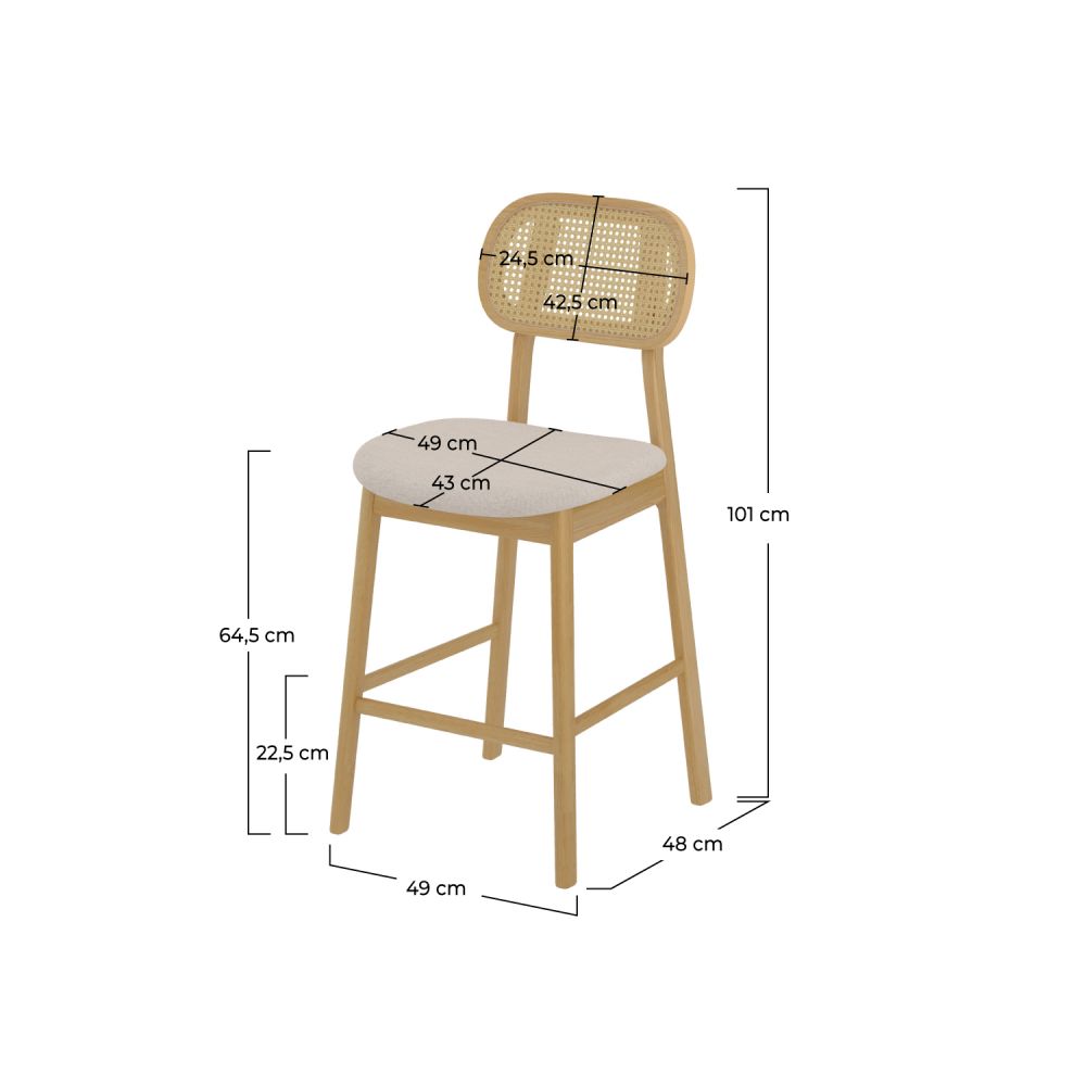chaise de bar mi hauteur lison en tissu beige et bois 60 cm lot de 2