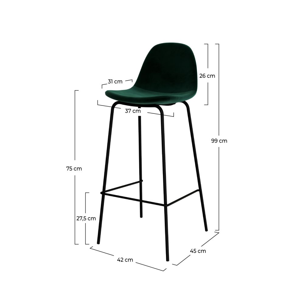 chaise de bar mis hauteur henrik 75cm velours vert
                            