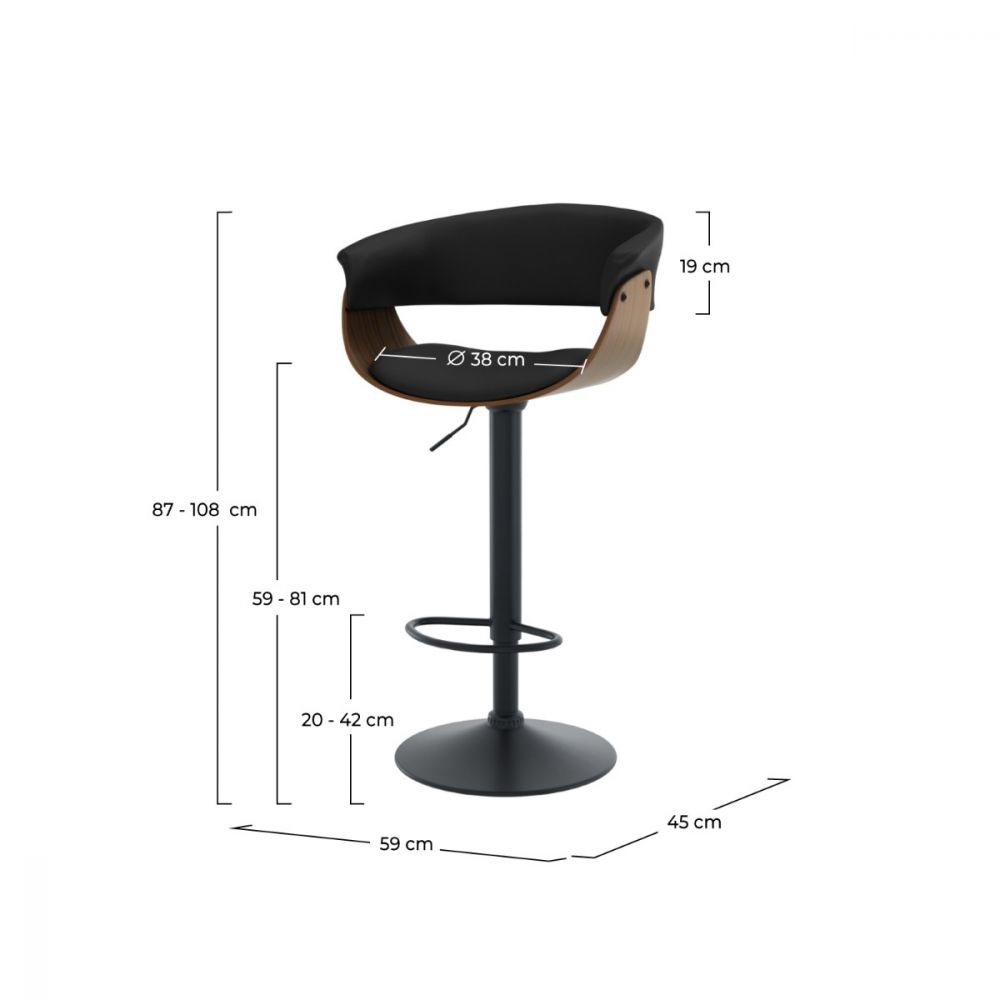chaise de bar noire basile avec accoudoirs 59 81 cm