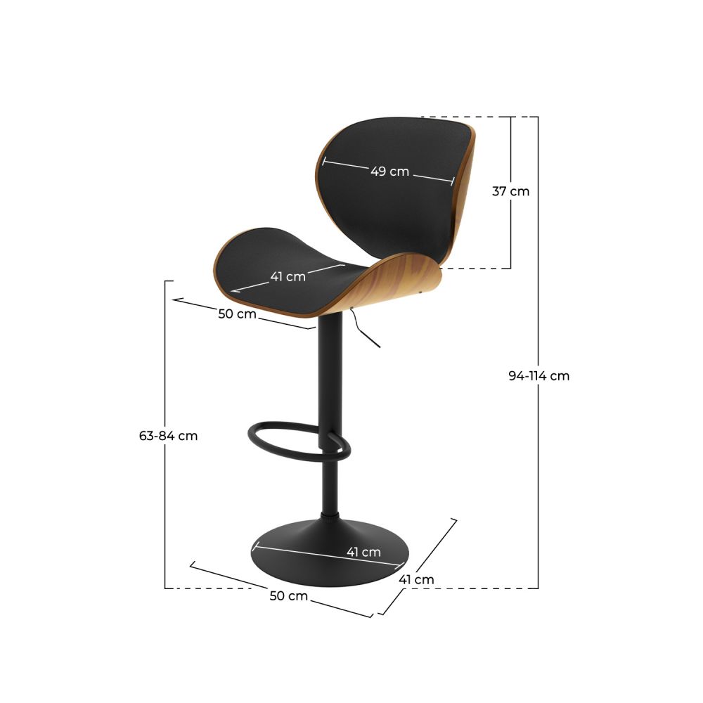 chaise de bar noire bois pivotante reglable 63 84 cm baudoin
