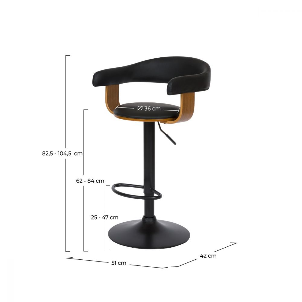 chaise de bar noire harold avec accoudoirs 62 84 cm