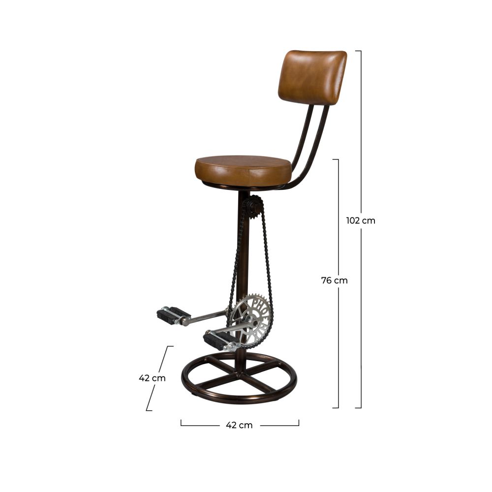 chaise de bar phoenix en cuir marron pedale velo