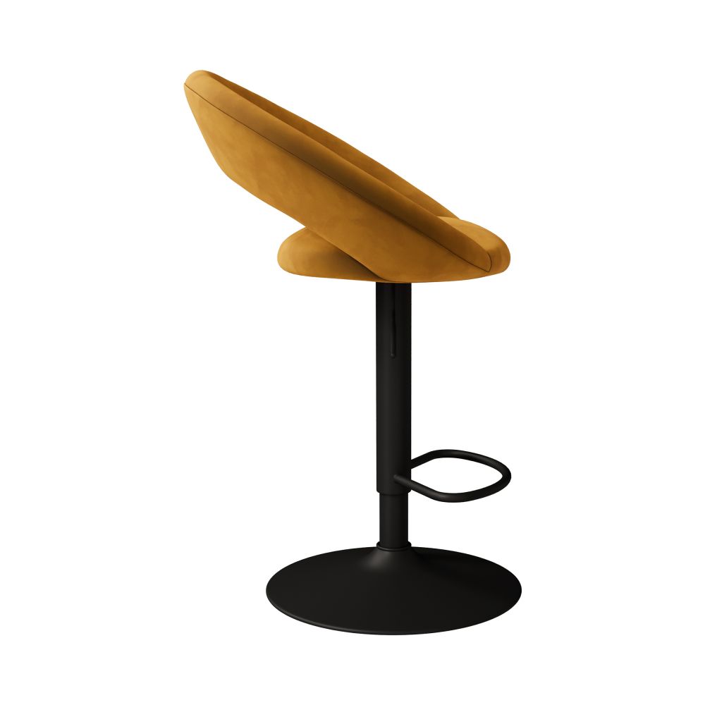 chaise de bar pivotante velours jaune curry pieds metal noir
