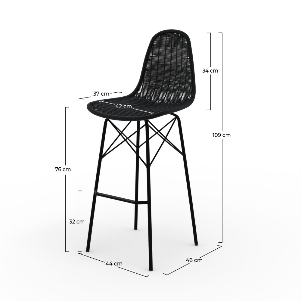 chaise de bar tiptur en resine tresse noire 76 cm fond beige